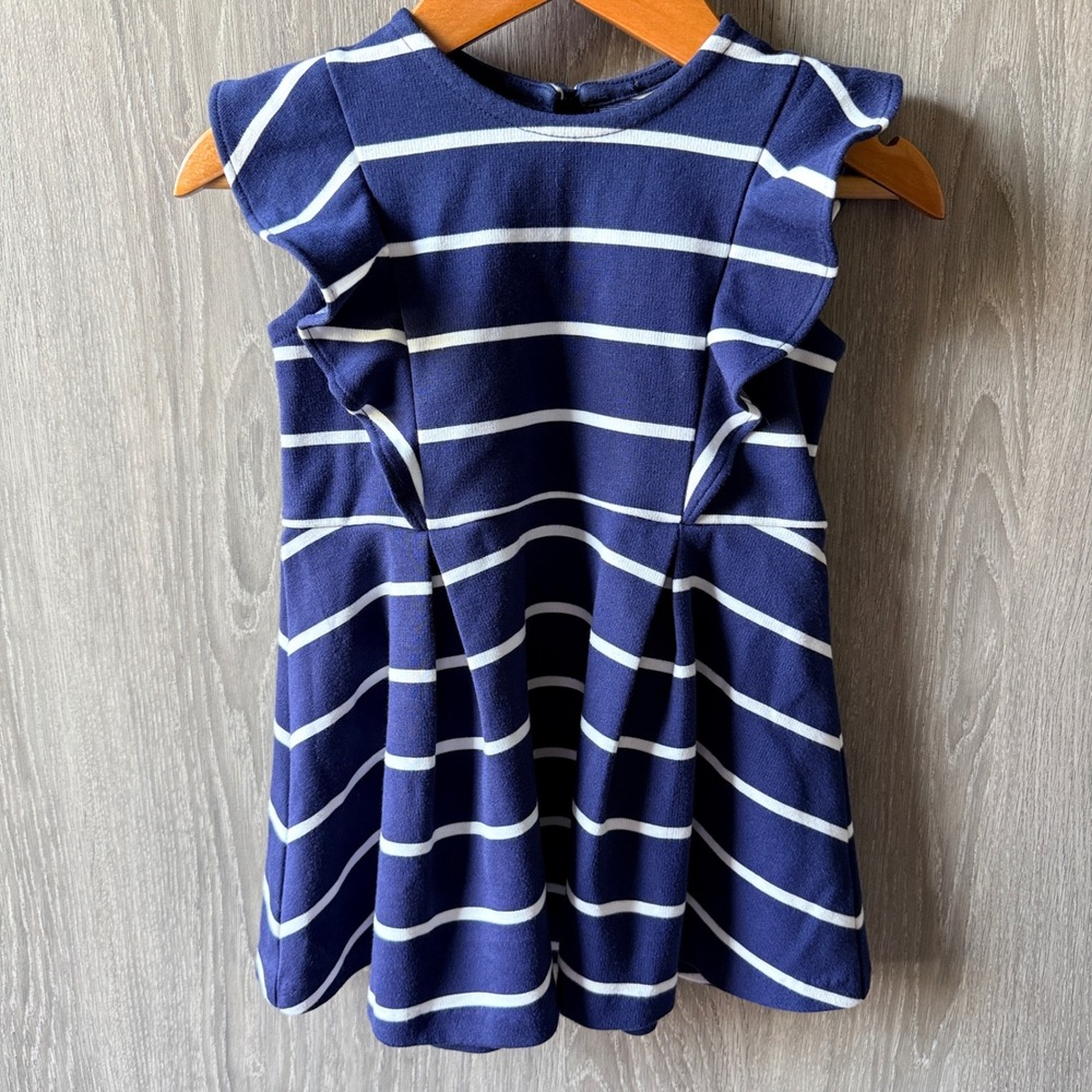 Ralph Lauren Striped Ruffle Dress Baby Girls 12M Navy White Nautical Preppy Pony